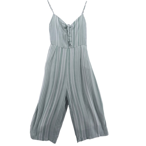 MINKP Pants - MINKPINK Revolve Sage Green White Striped Tie Front Wide Leg‎ Jumpsuit Medium